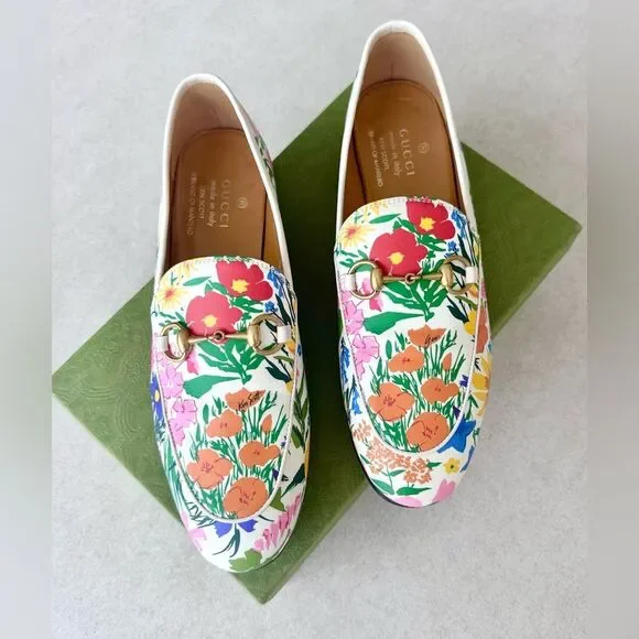 Gucci Ken Scott Jordaan Horsebit Leather Floral Print Loafer Flats EU 36.5 US6.5 - Picture 9 of 10
